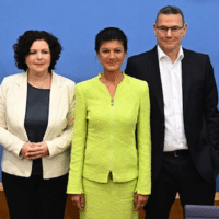 | Board members of the association BSW For Reason and Justice Lukas Schön lr Amira Mohamed Ali Sahra Wagenknecht Ralf Suikat and Christian Leye Berlin Monday | MR Online